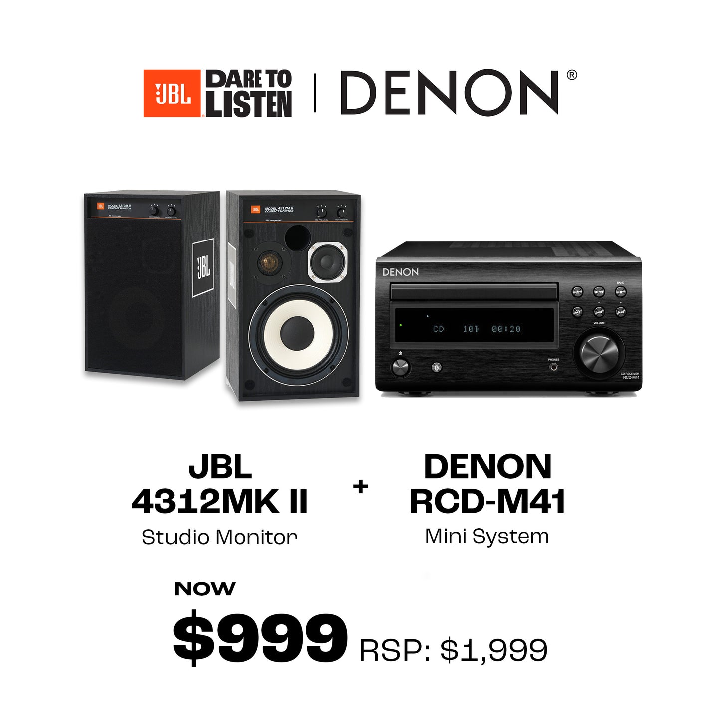 DENON RCD-M41 | JBL 4312MKII Studio Monitor Bundle